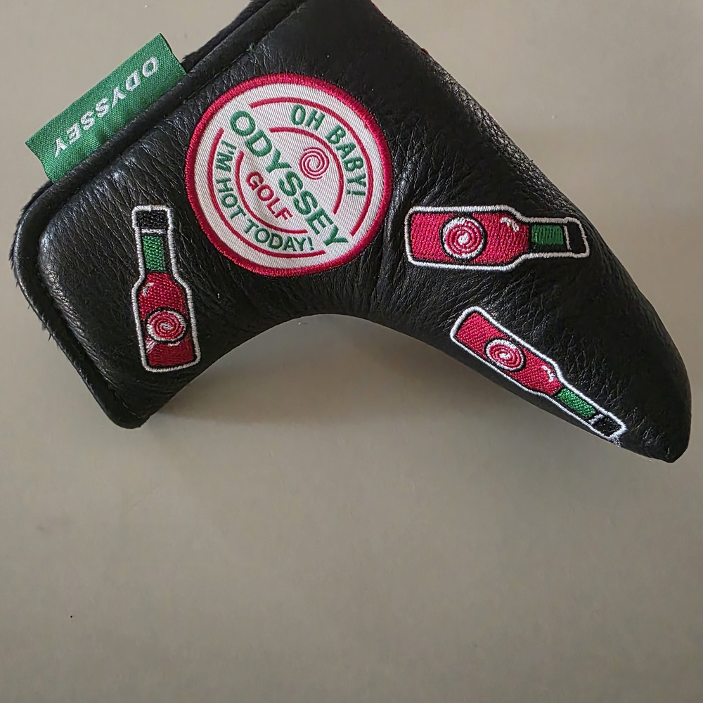 Odyssey Black Putter Headcover with Red and Green Accents